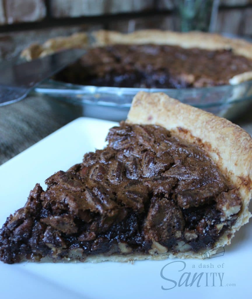 slice of chocolate pecan pie