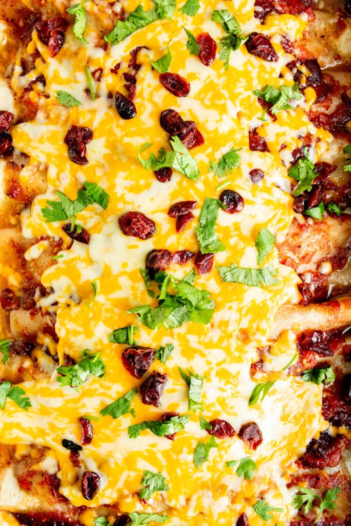 close up cooked enchiladas