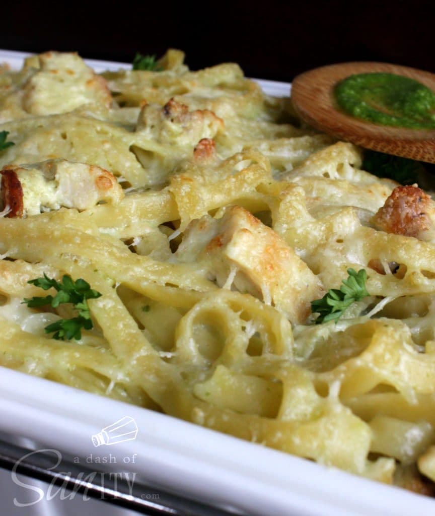 Creamy Pesto Alfredo Chicken Fettuccine Bake A Dash of Sanity