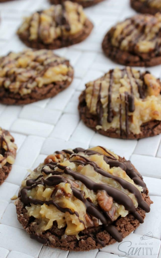 photo of german chocolate cake cookies with coconut pecan frosting