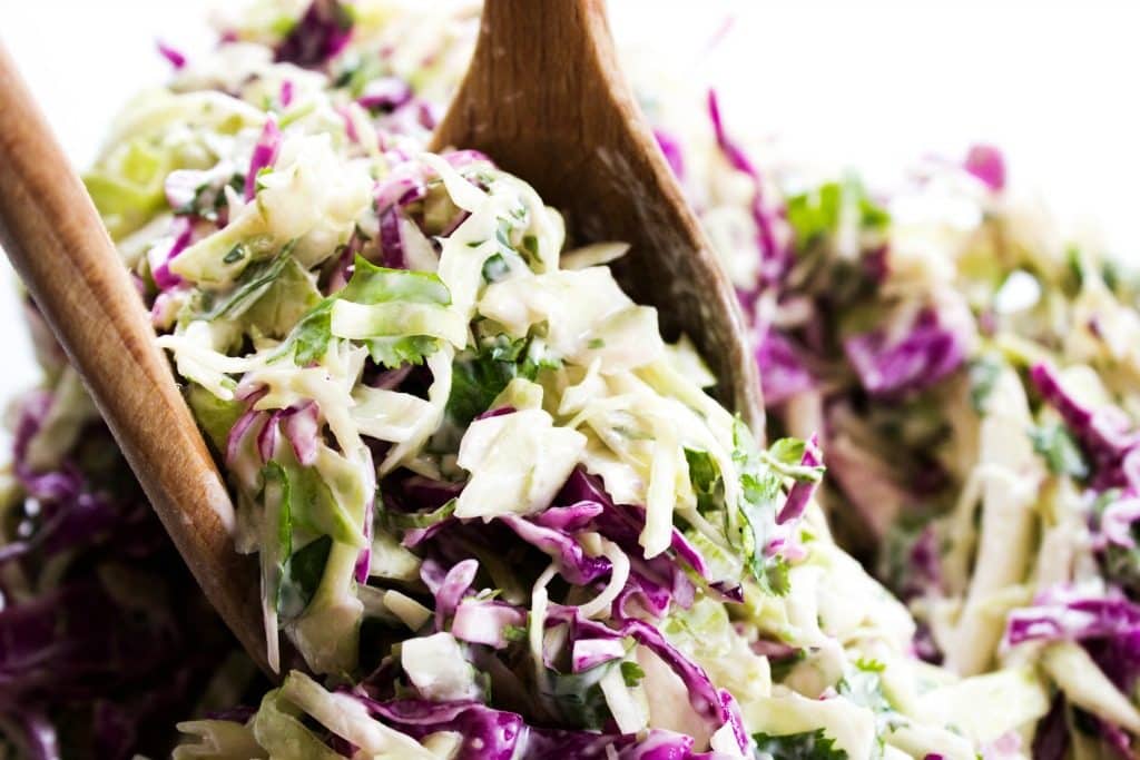 close-up shot of cilantro lime coleslaw.