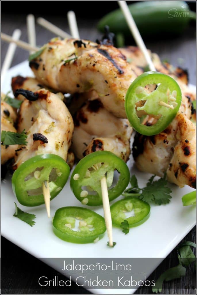 Jalapeno Lime Grilled Chicken Kabobs on a square plate