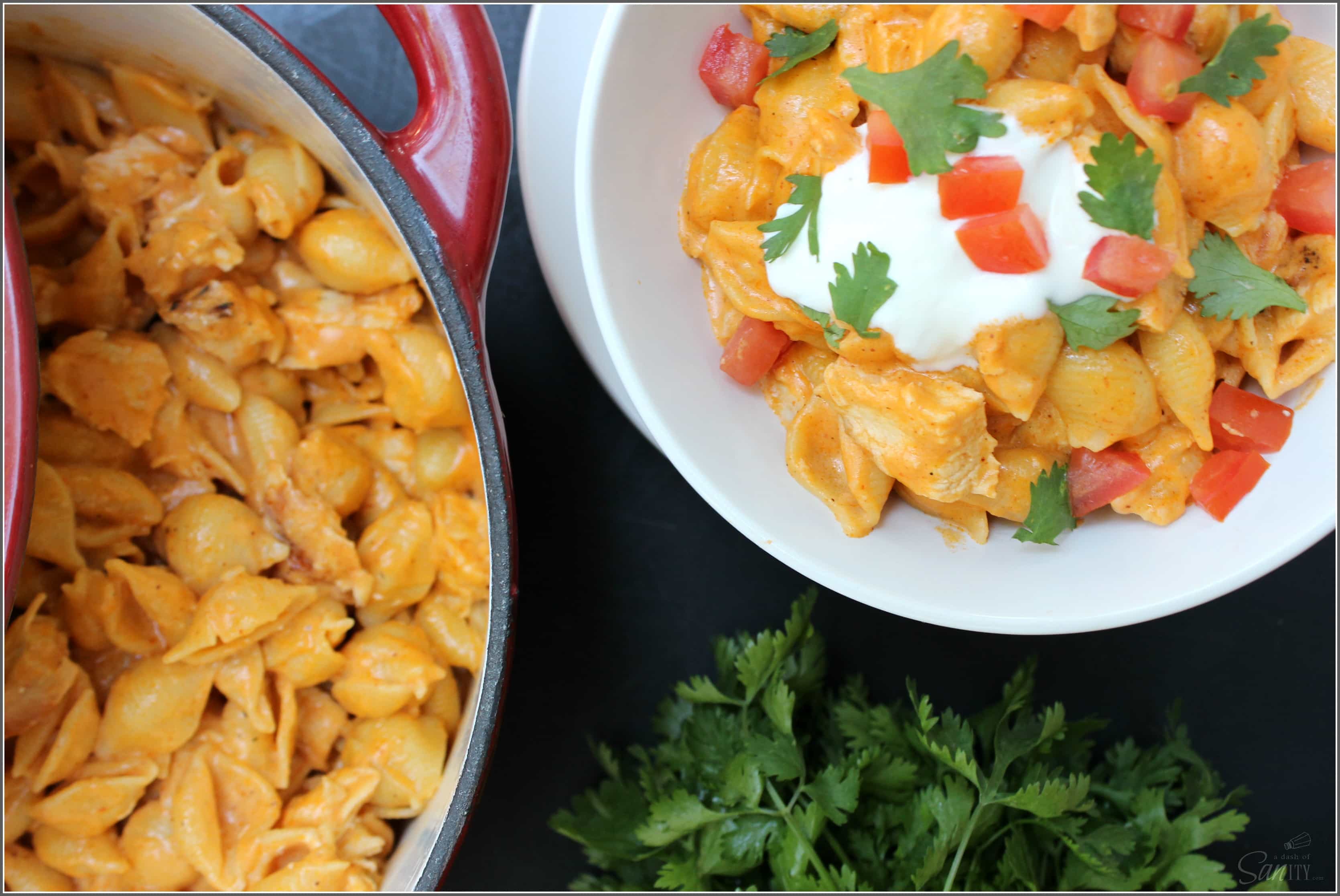 This Creamy Chicken Enchilada Mac & Cheese is a twist on two classics, made with a 3-cheese enchilada sauce and tossed with chicken and noodles.