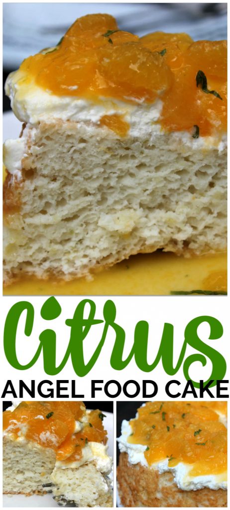 Citrus Angel Food Cake Topped Fresh Oranges & Mint pinterest image