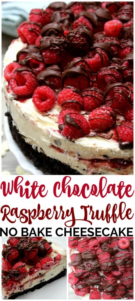 White Chocolate Raspberry Truffle No Bake Cheesecake pinterest image