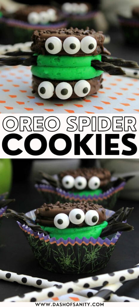 collage image of oreo spider cookies with recipe title