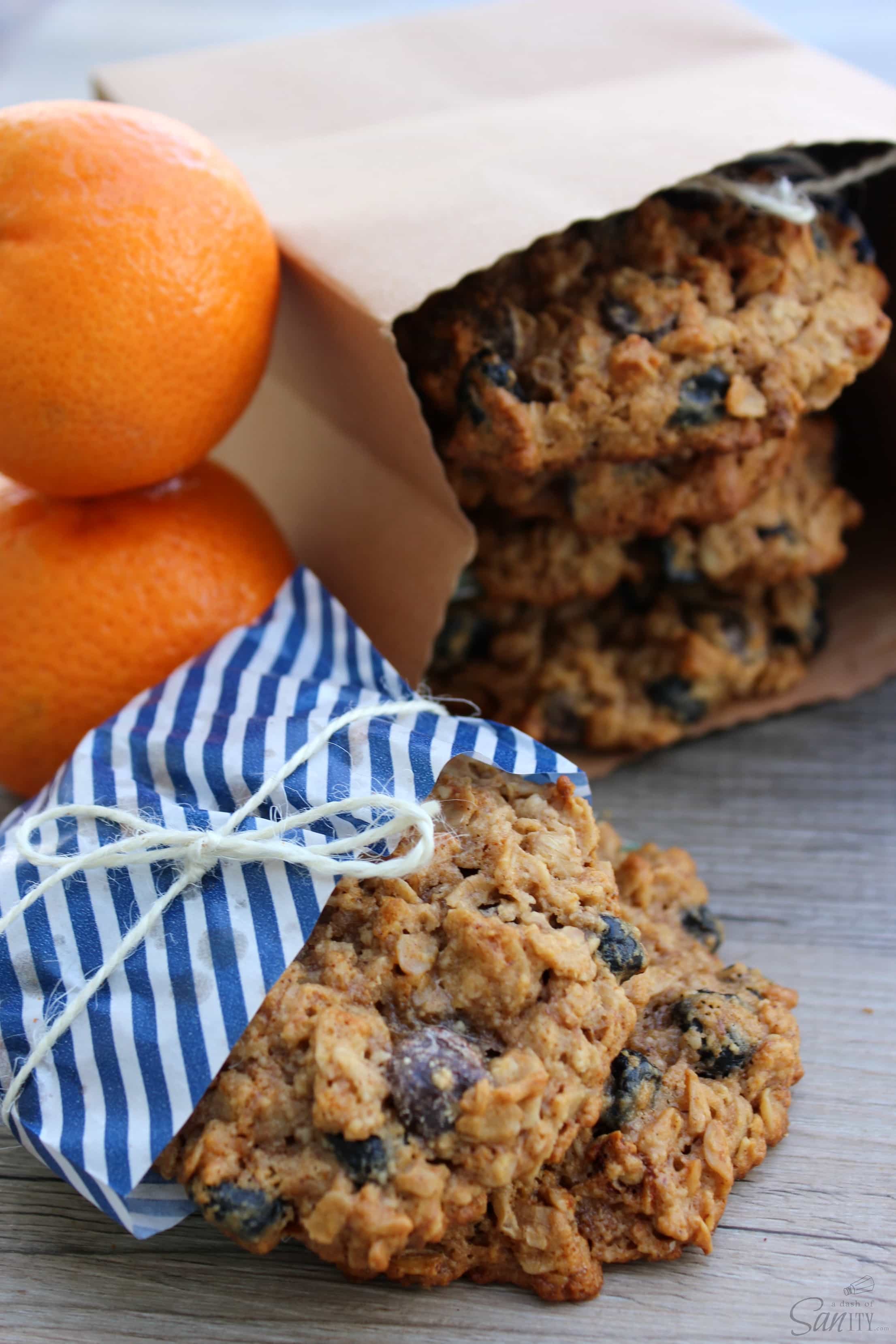These Oatmeal Breakfast Cookies are a tasty protein filled way to the start off your day. They make a great snack to power through the afternoon. cookies wrapped in paper and tied with a string