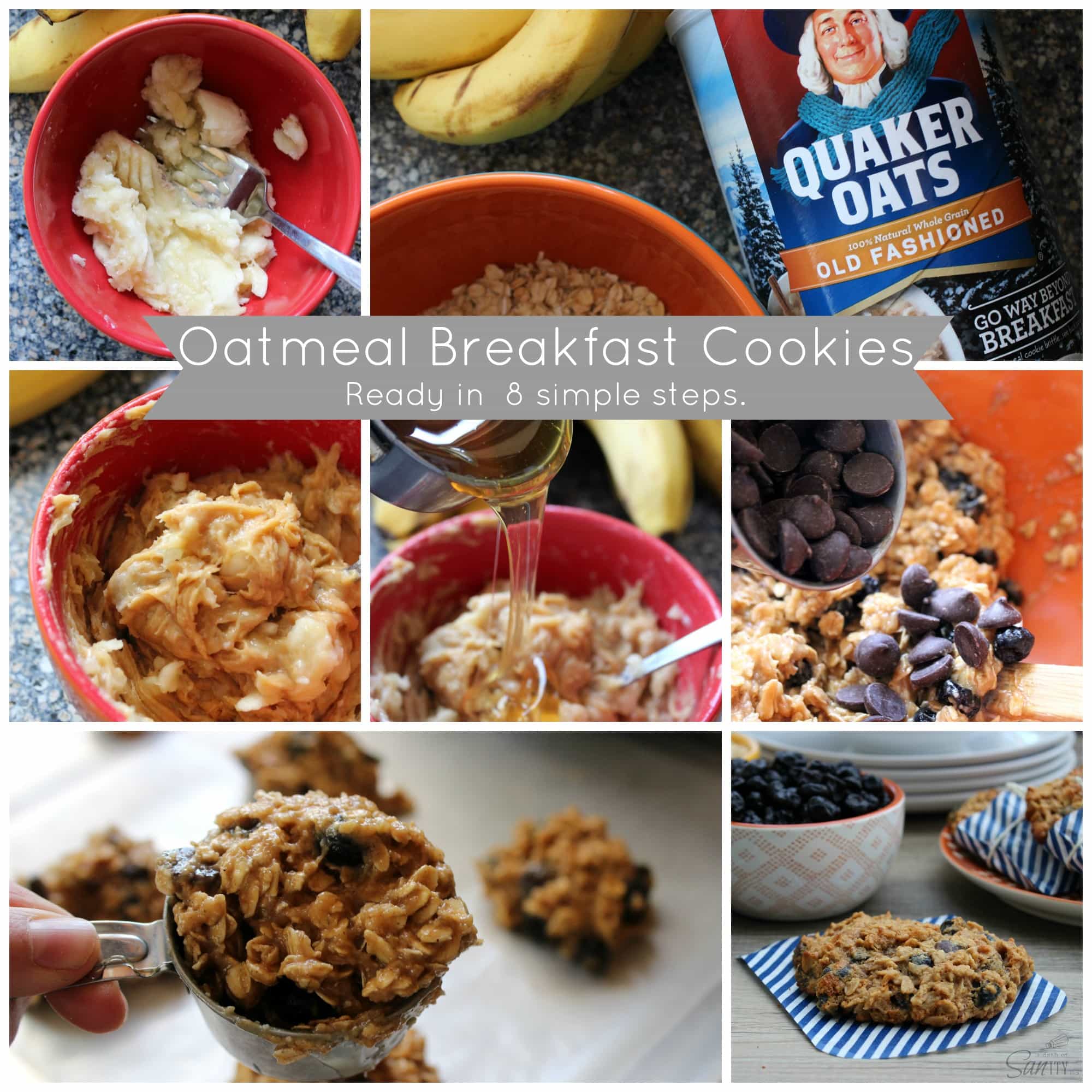 These Oatmeal Breakfast Cookies are a tasty protein filled way to the start off your day. They make a great snack to power through the afternoon. photo collage of how to make the recipe