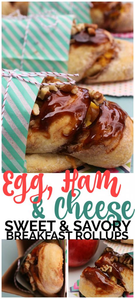 Egg, Ham & Cheese Sweet & Savory Breakfast Roll Ups pinterest image