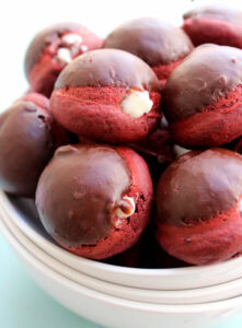 bowl of red velvet donut holes