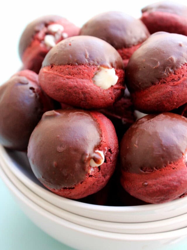 bowl of red velvet donut holes