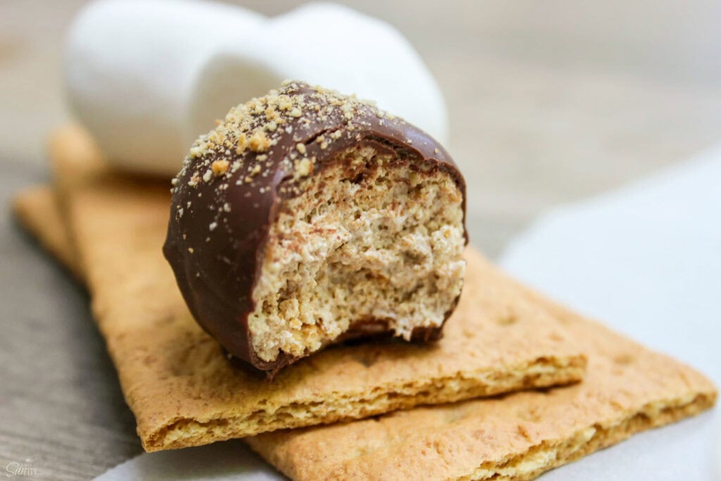 No Bake S’mores Bites with bite out of it