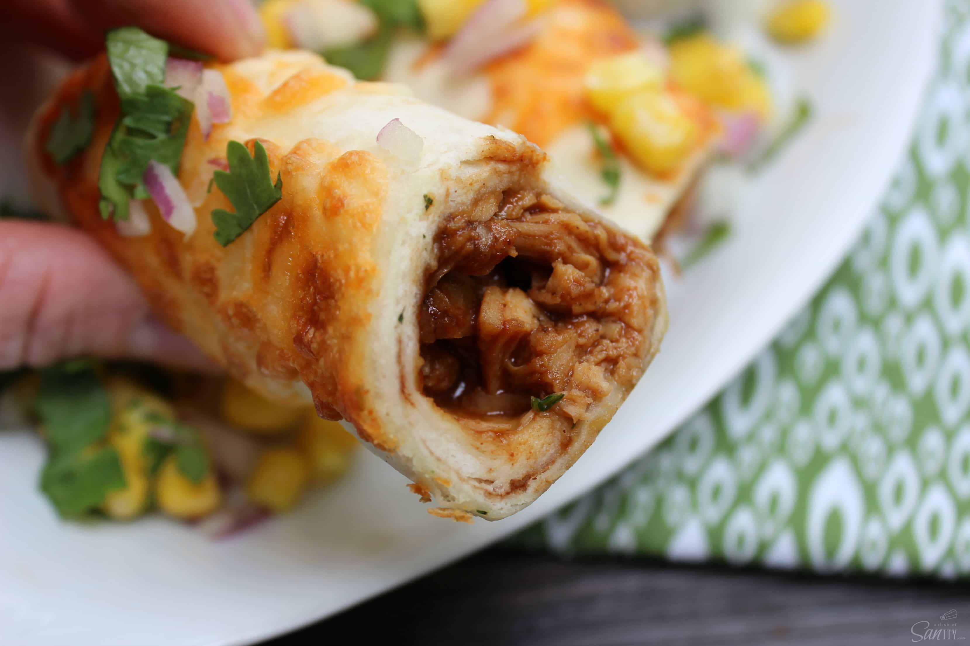 SlowCookerBarbecueChickenTaquitosBite1 Dash of Sanity