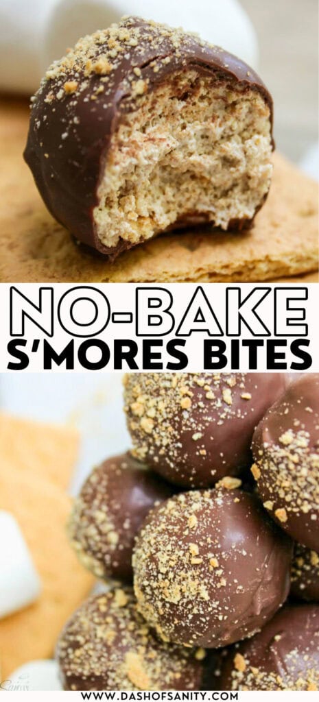 collage image of no-bake s'mores bites with recipe title