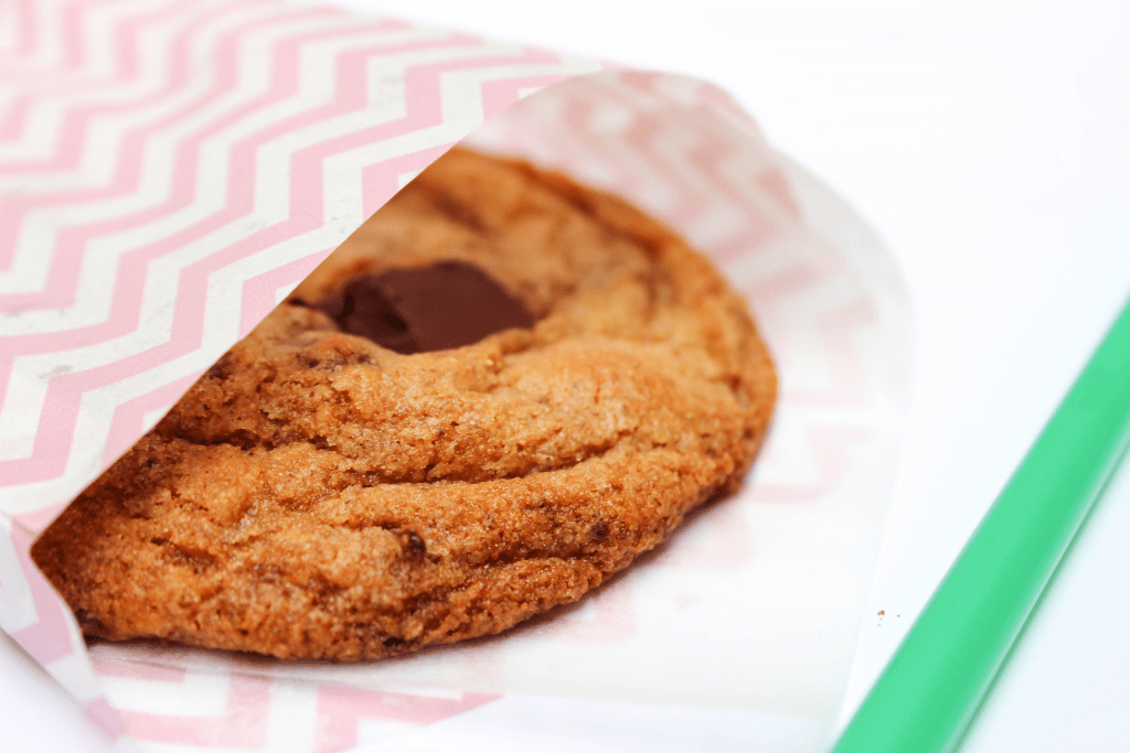 Copycat Starbucks Chocolate Chip Cookie in a parchment holder