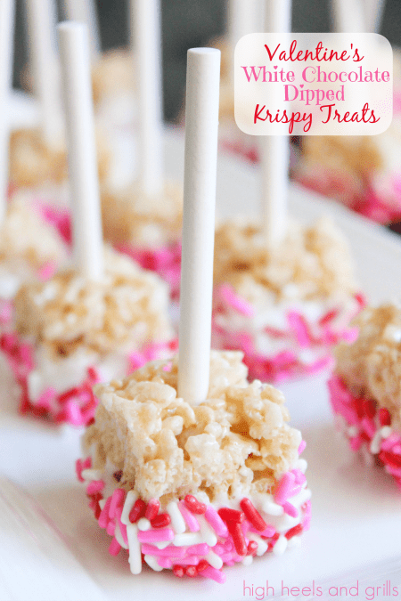 Valentine's+White+Chocolate+Dipped+Krispy+Treats.+#easy+#recipe+highheelsandgrills.com