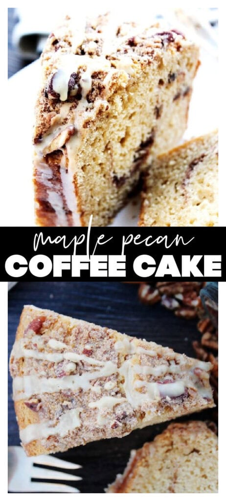 collage image of maple pecan coffee cake