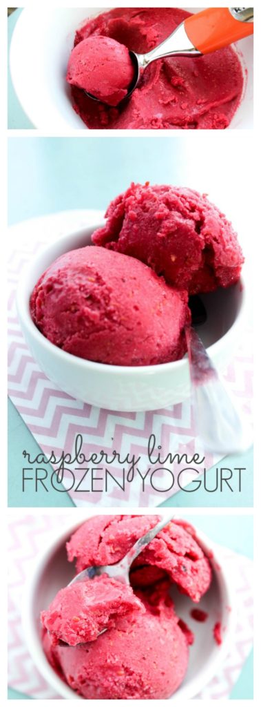 Raspberry Lime Frozen Yogurt is a tart "skinny" frozen yogurt that can be made in a matter of minutes. This will become a summer must have.
