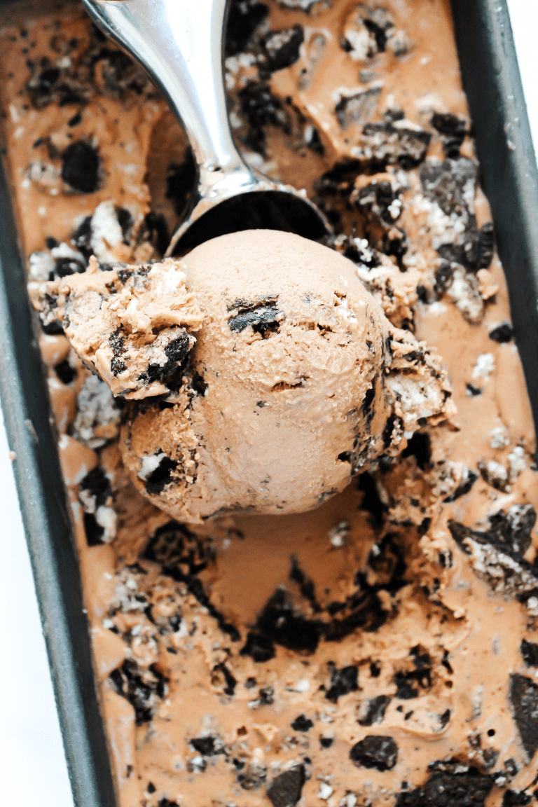 overhead shot ice cream in pan