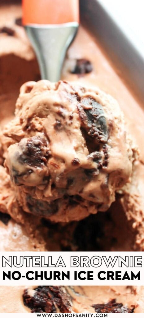 image of scoop of nutella ice cream with brownie chunks and recipe title