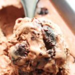 close up shot nutella ice cream with brownie chunks