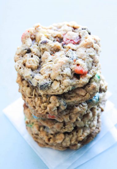 BEST EVER MONSTER COOKIES - loaded with M&M candies, peanut butter and oats, these are soft, chewy and irresistible. Making them the best cookie ever.