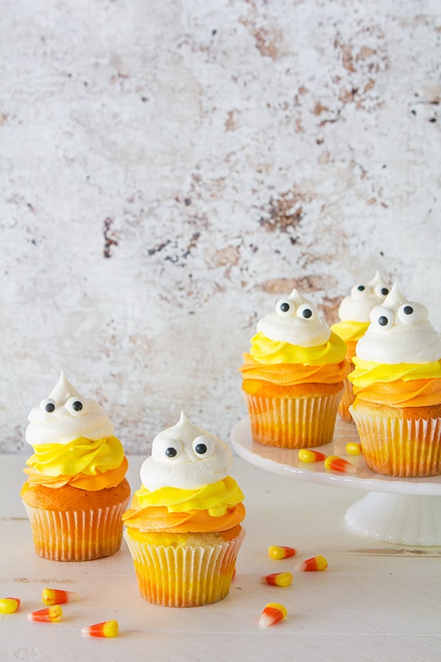 candy corn ghost cupcakes.