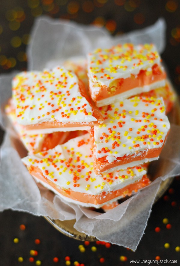 candy corn truffle bark.