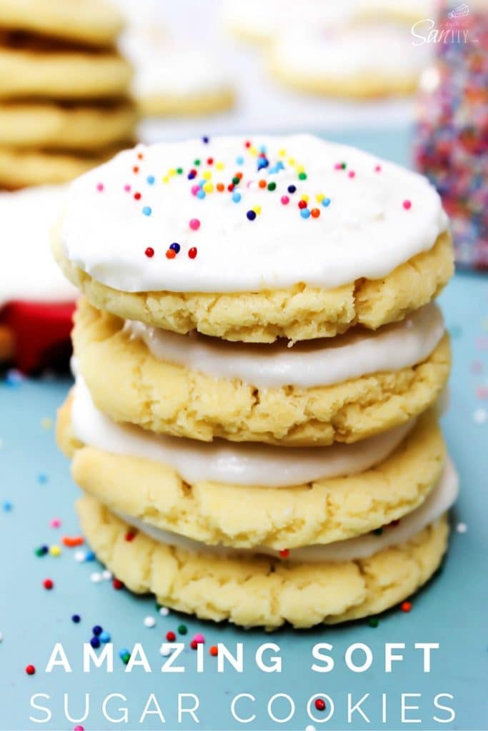 Soft Sugar Cookies with colorful sprinkles and icing