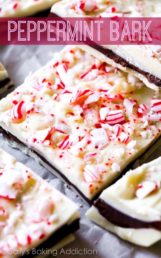 Peppermint Bark chocolate, white chocolate, candy canes, peppermint candies