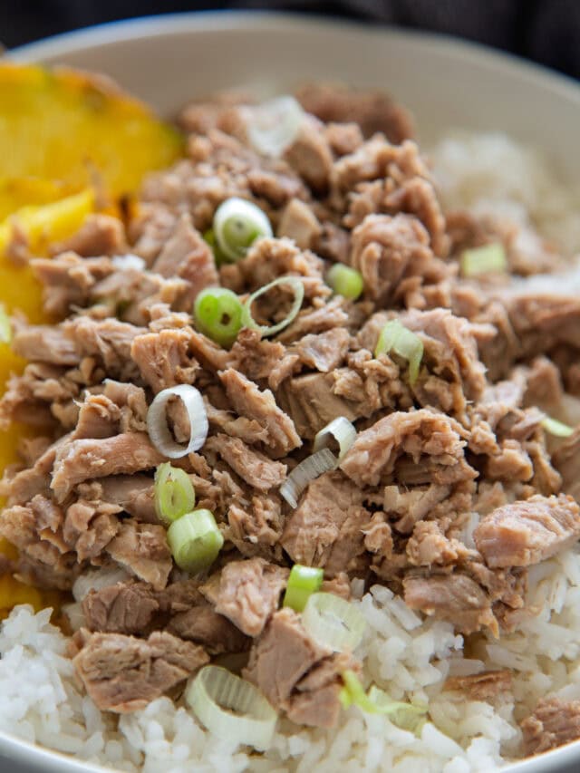bowl of rice with kalua pork