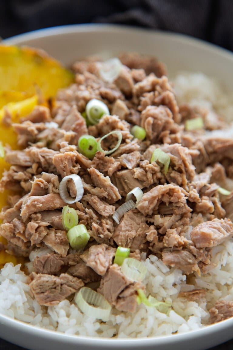 bowl of rice with kalua pork