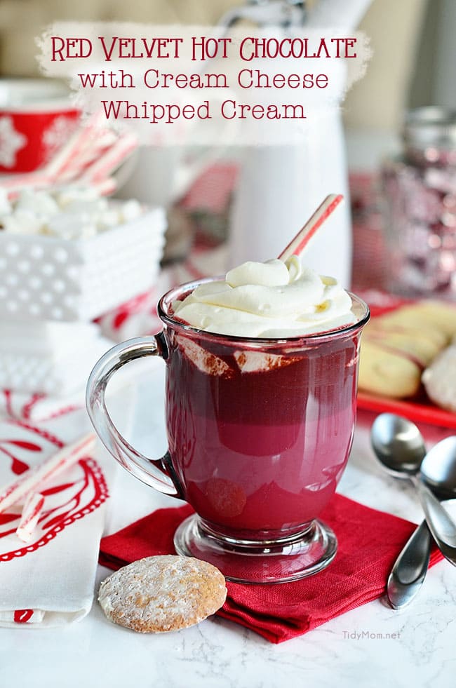 RED VELVET HOT CHOCOLATE WITH CREAM CHEESE WHIPPED CREAM