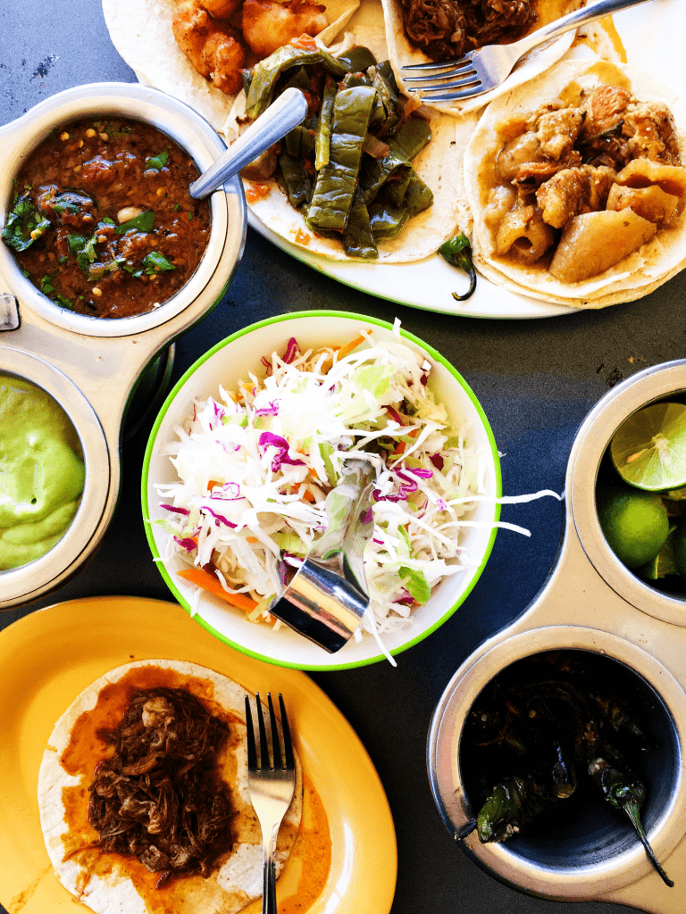 spread of street taco ingredients