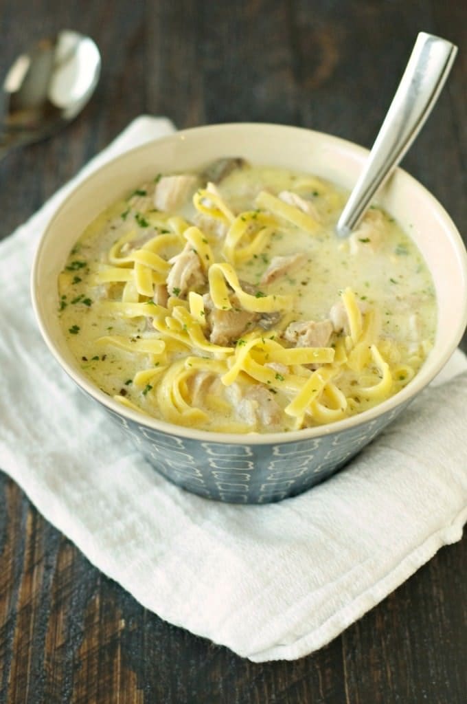 SLOW COOKER CREAMY CHICKEN NOODLE