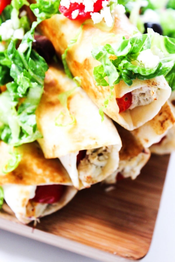 SLOW COOKER GREEK CHICKEN TAQUITOS