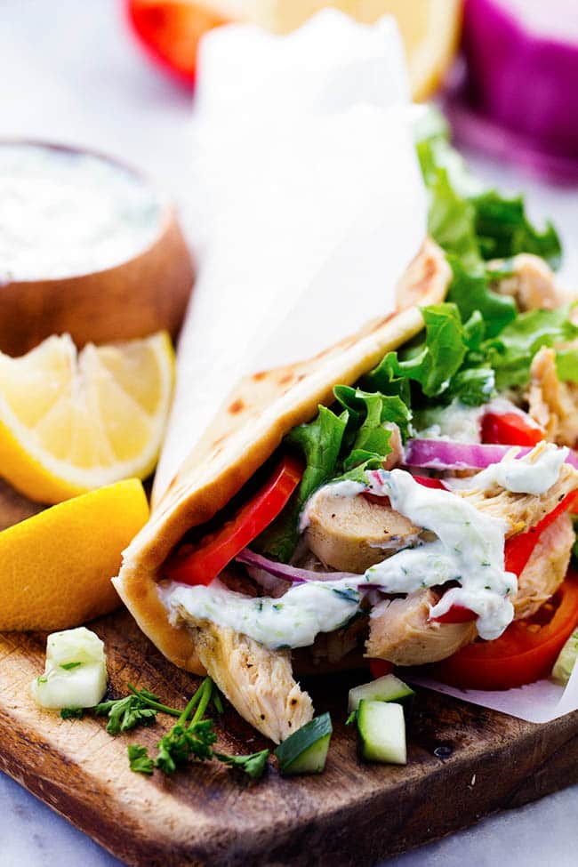 SLOW COOKER GREEK CHICKEN GYROS