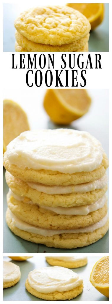 unfrosted lemon sugar cookies in a stack, frosted lemon sugar cookies stack of 4, frosted lemon sugar cookies laid out on counter