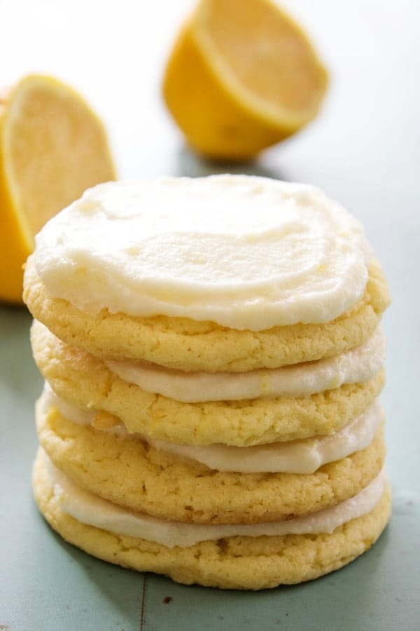 stack of frosted lemon sugar cookies