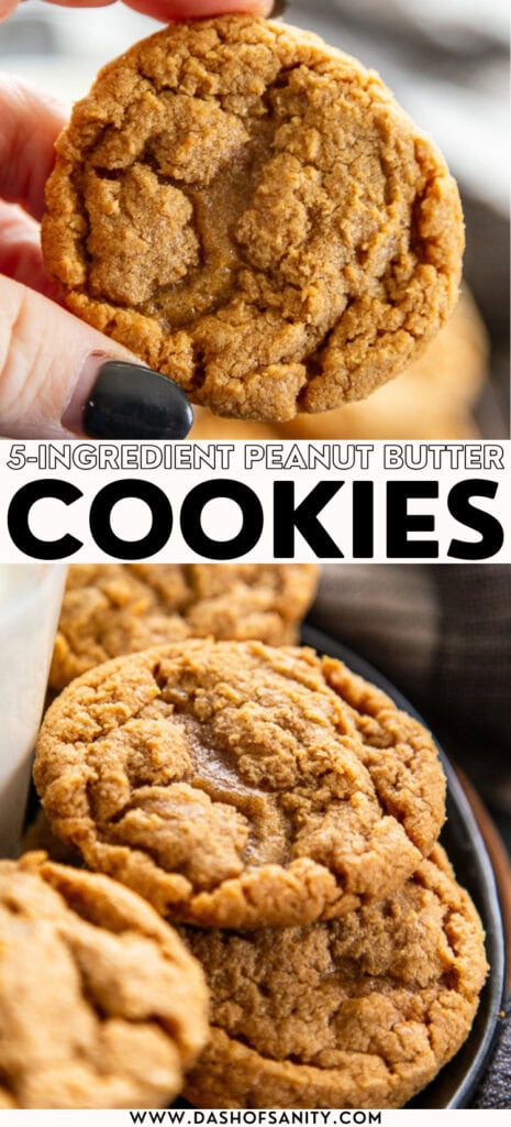 collage image with recipe title of 5 ingredient peanut butter cookies
