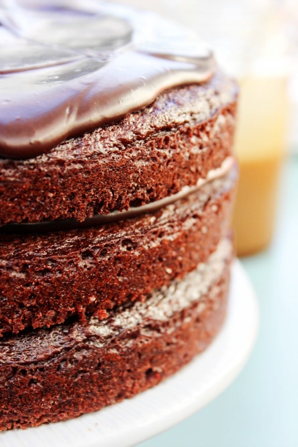 Sweet & Salty Chocolate Layer Cake - layers of rich buttermilk chocolate cake & ganache, drizzled with a salted caramel sauce & topped with coarse sea salt.