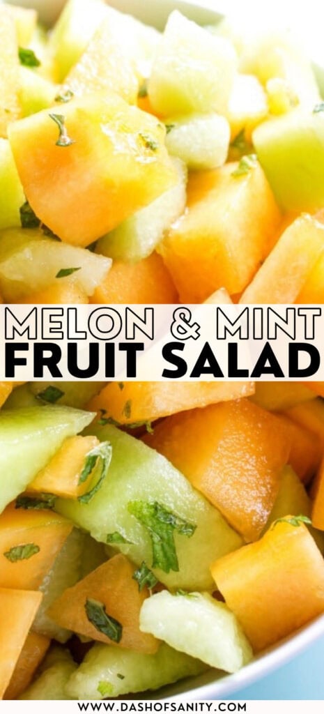 collage image of melon salad with recipe title