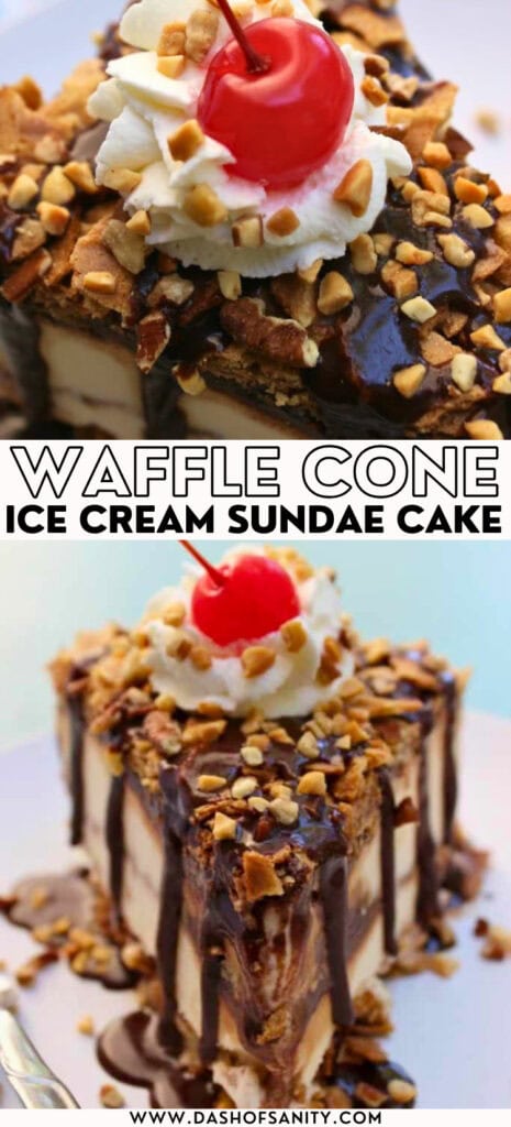 collage image of ice cream sundae cake 
