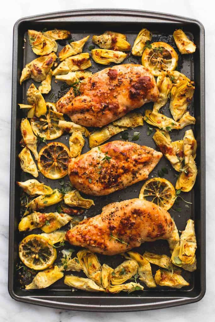 ONE PAN BAKED LEMON CHICKEN & ARTICHOKES