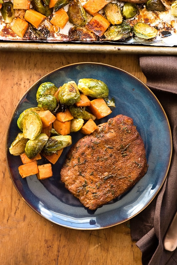 SHEET PAN SPICY PORK CHOPS & BRUSSELS SPROUTS RECIPE