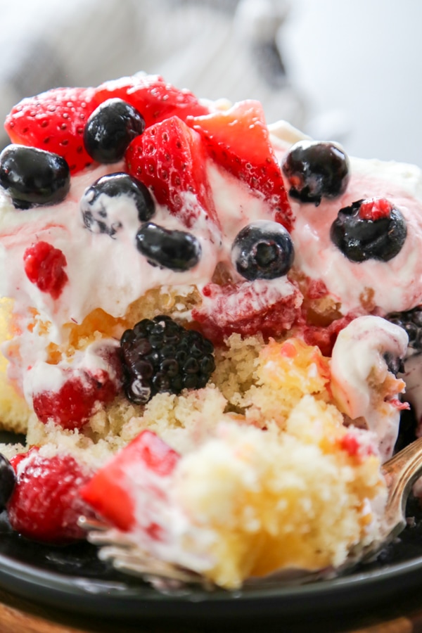 a slice of cake with some of a fork.