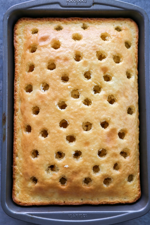 a cake with holes poked in it.