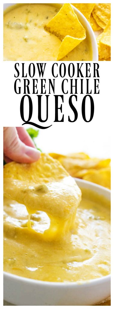 Two classics collide in this CROCK POT GREEN CHILE QUESO. Mild & cheesy, it's filled with green chiles & 4 kinds of cheese, it makes game day delicious.