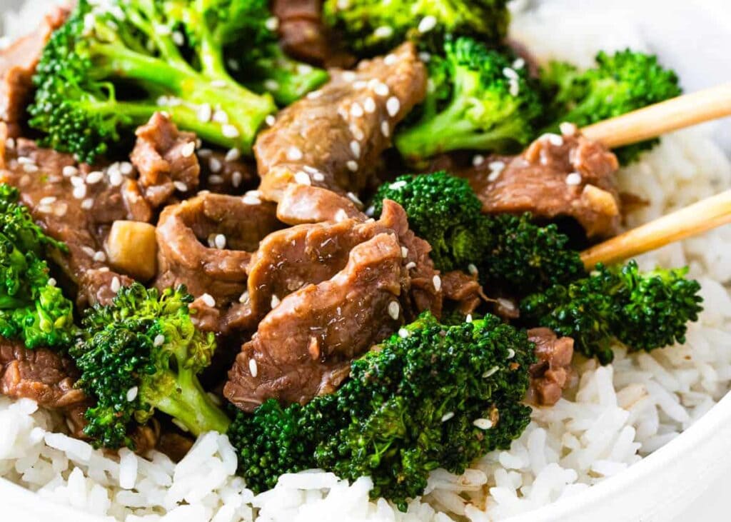 beef and broccoli in bowl
