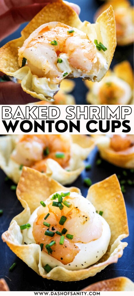 collage image shrimp wonton cups with recipe title